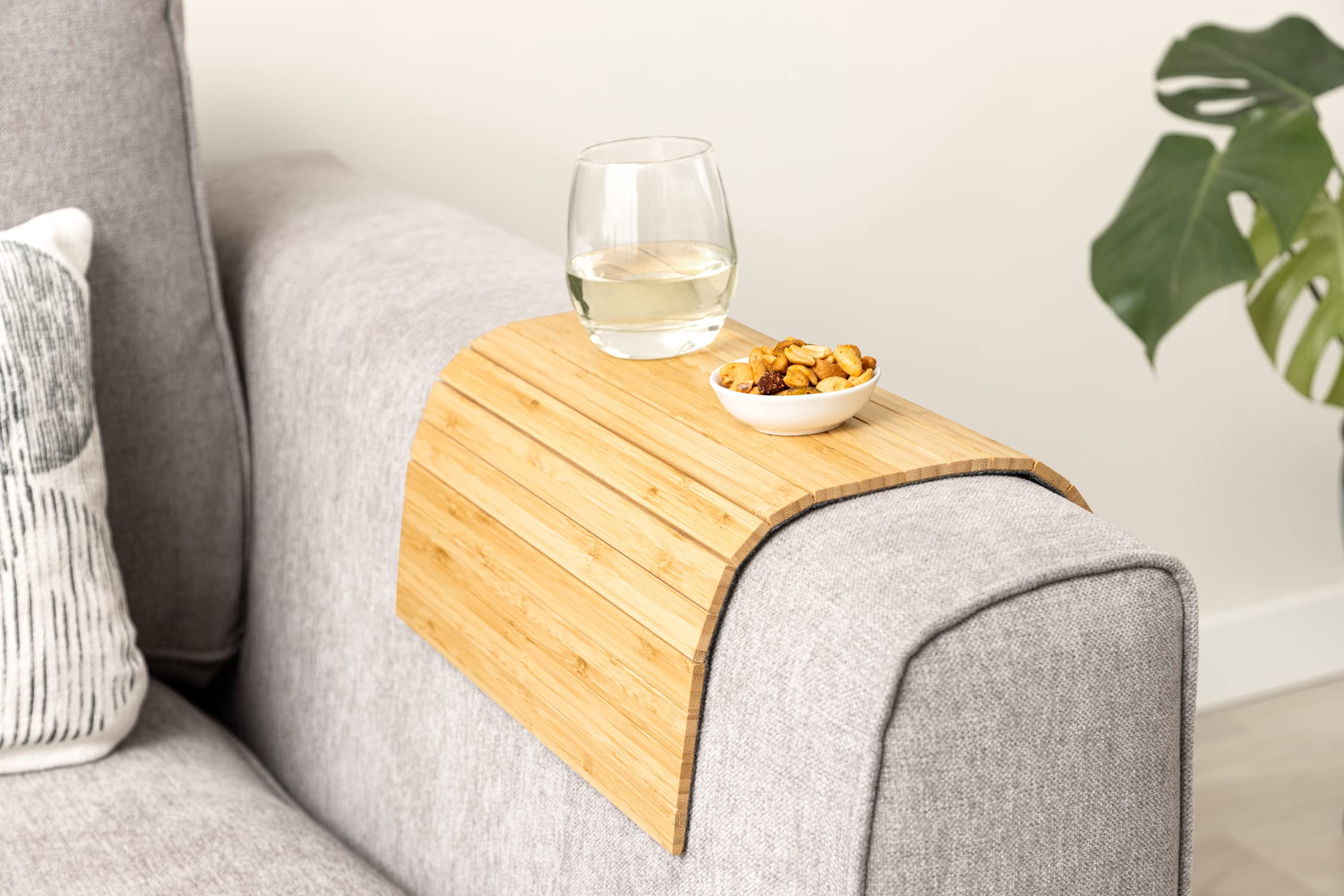 Bamboo Sofa Arm Tray – Anti-Slip, Flexible Sofa Arm Table for All Armrests – Durable Couch Tray with Elegant Design, Natural Color
