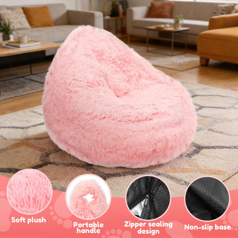 Fluffy Bean Bag Cover No Filler Kids Bean Bag Chair Stuffed Animal Storage