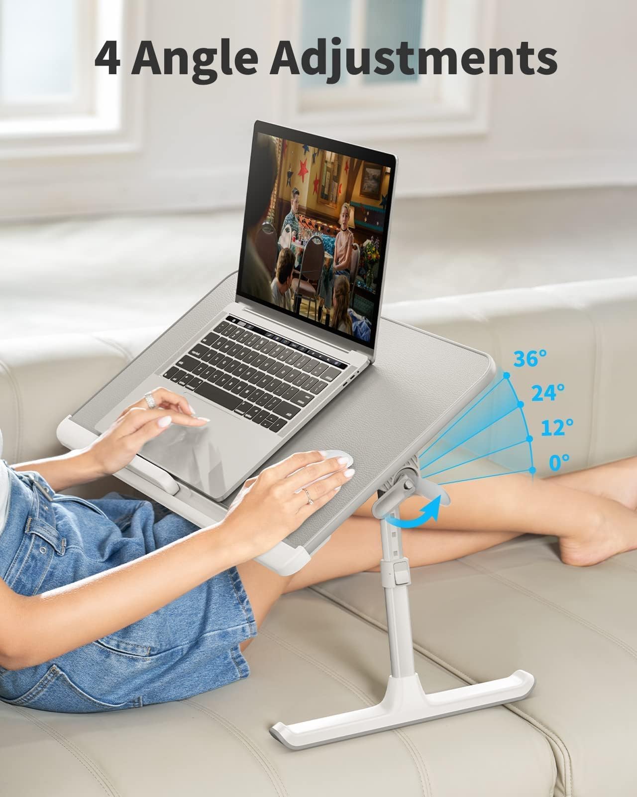SAIJI Laptop Bed Tray Table, Adjustable PVC Leather Laptop Bed Table, Portable Standing Desk with Storage Drawer