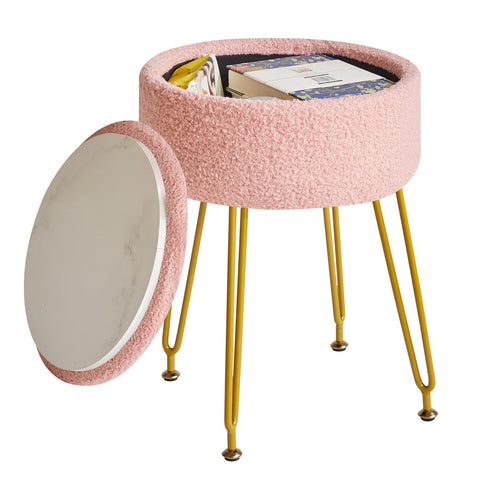 IBUYKE Makeup Vanity Stool, Teddy Velvet Storage Ottoman, Pink WBD010P