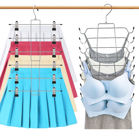 2 Pcs Closet Organizer, 8 Tier Tank Top Hanger and 6 Tier Skirt Hangers with Clips for Women, Bra Tie Jeans Pants and Storage Space Saving