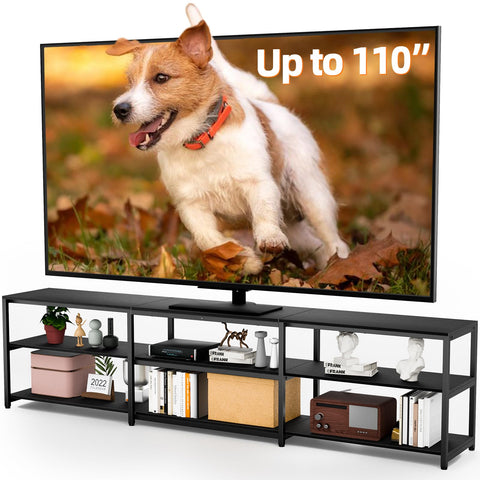 Aquzee 100 Inch TV Stand Cabinet, 249 cm Wide Large TV Unit for 85" - 110" TV, 3-Tier Wood TV Console Table with Open Storage Shelves