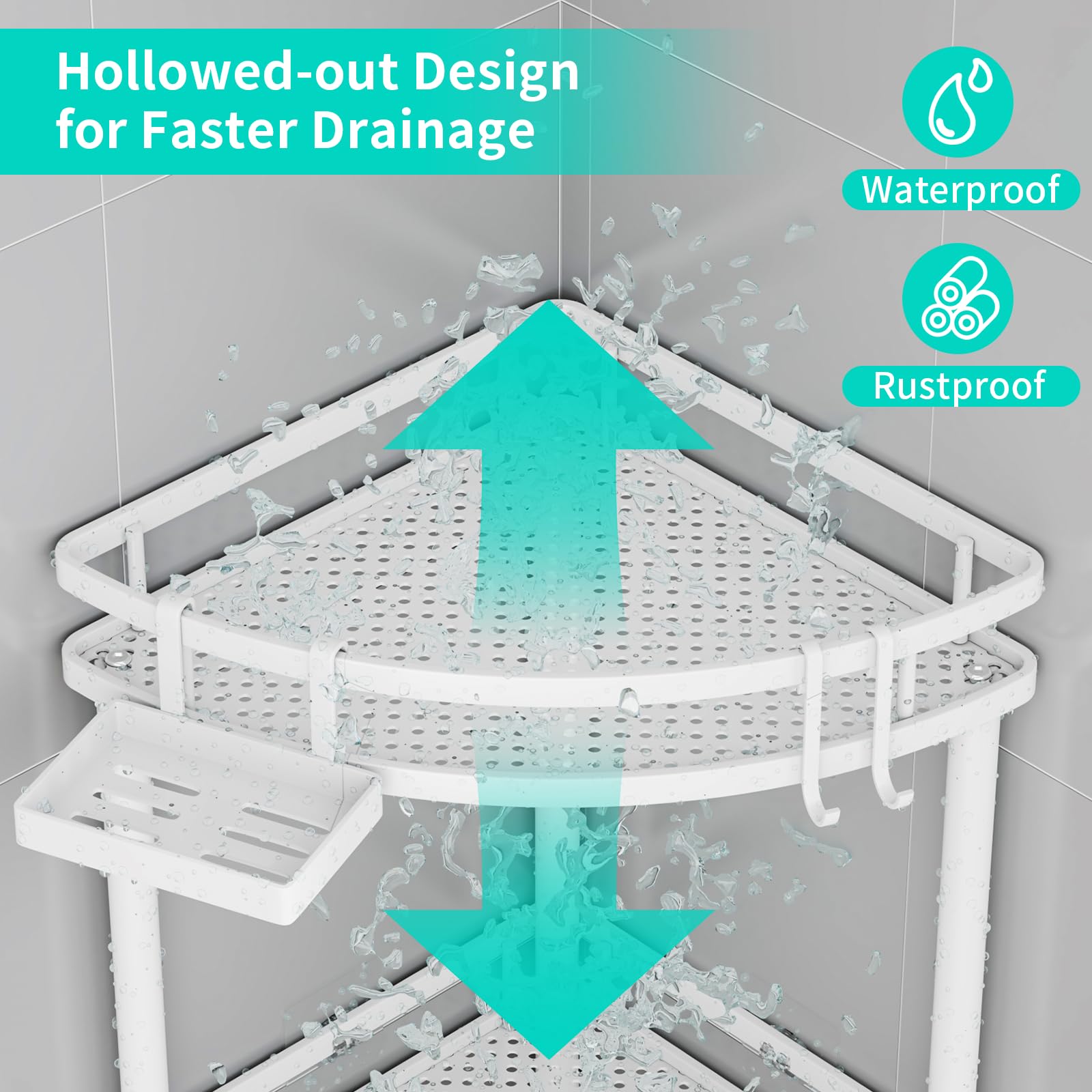 HapiRm Freestanding Shower Caddy Corner - 3 Tier Adjustable Feet Shelves