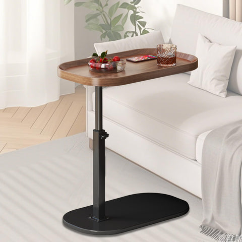 Adjustable Height C Shaped Side Table, Lift up Laptop Tv Tray for Sofa and Bedside, 360°Swivel Small Coffee C Table, Modern Under Sofa Table