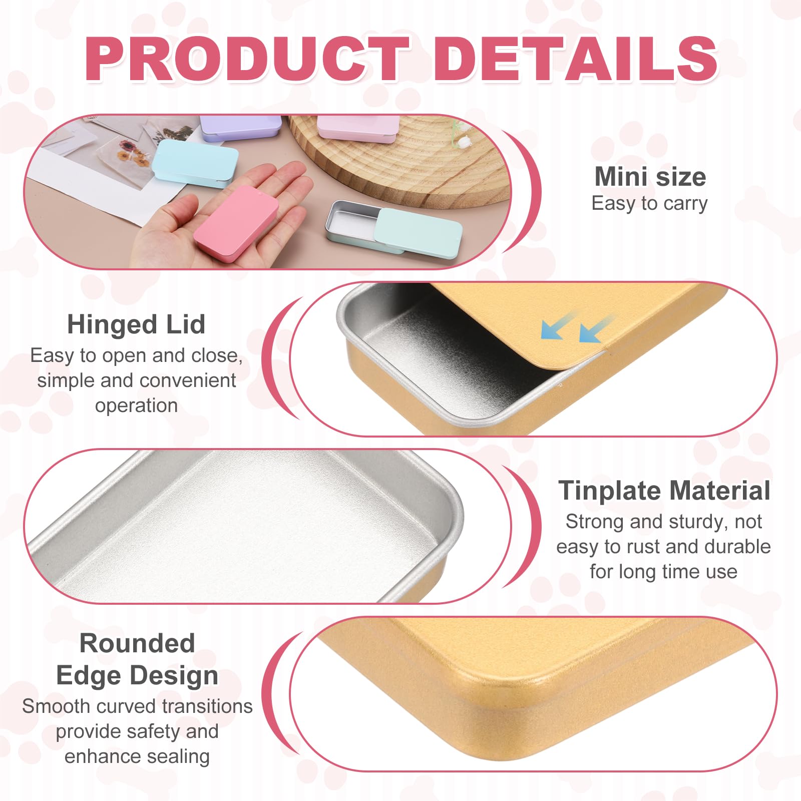 sourcing map 4 Pcs Metal Tin Box Container, 2.4x1.3x0.4 Slide Top Tin Containers Small Empty Rectangular Storage Box for Lip Balm Candies Jewelry