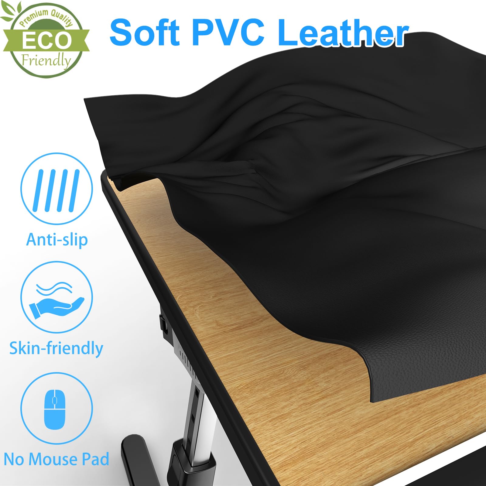 Laptop Bed Table, Potuopy Leather Adjustable Height Angle Bed Desk, X-Large Foldable Laptop Stand for Bed with Eco Wooden board for Working Reading