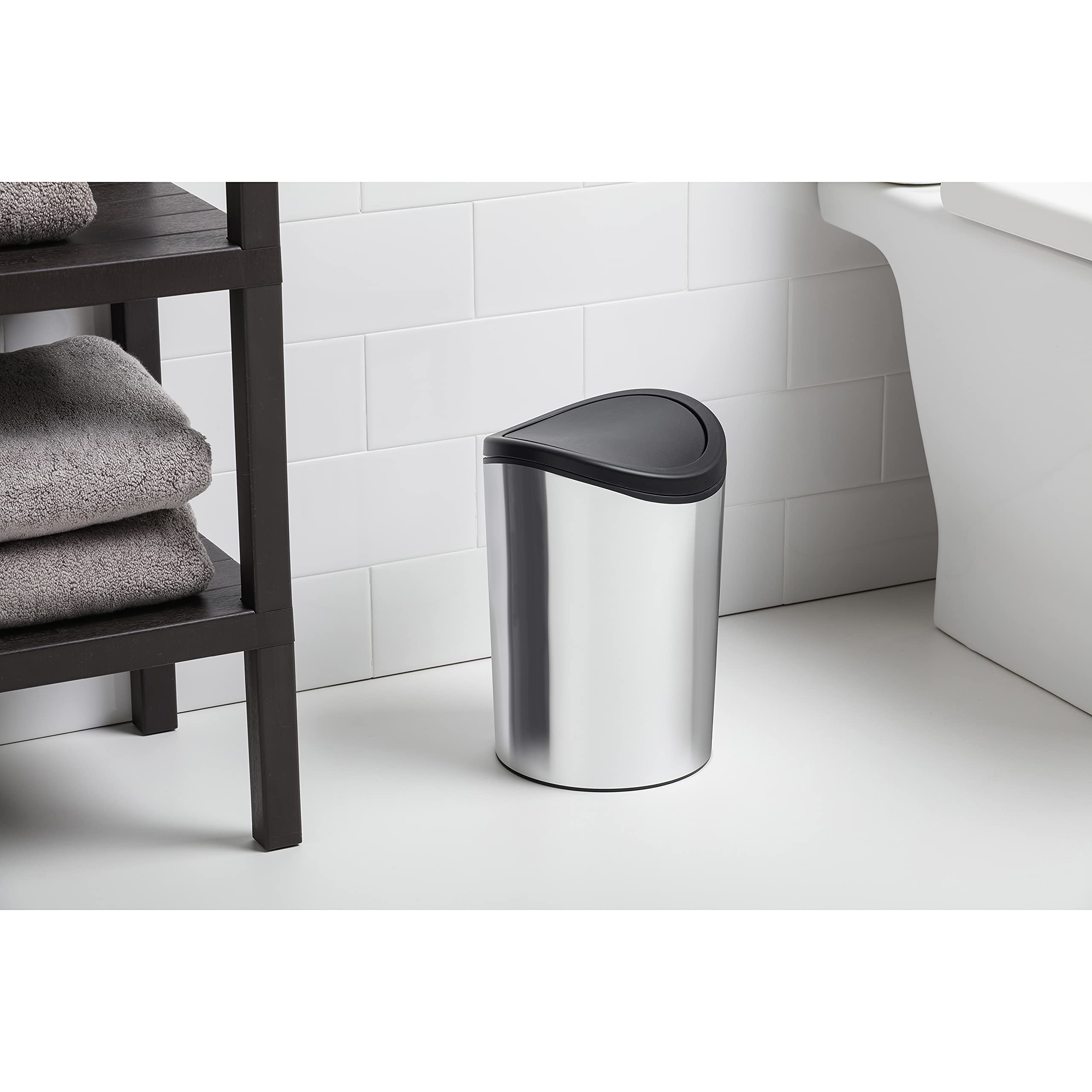 TATAY Bathroom Swing-Top Bin, 6 L, Compact Modern Design, 19 x 19 x 28 cm