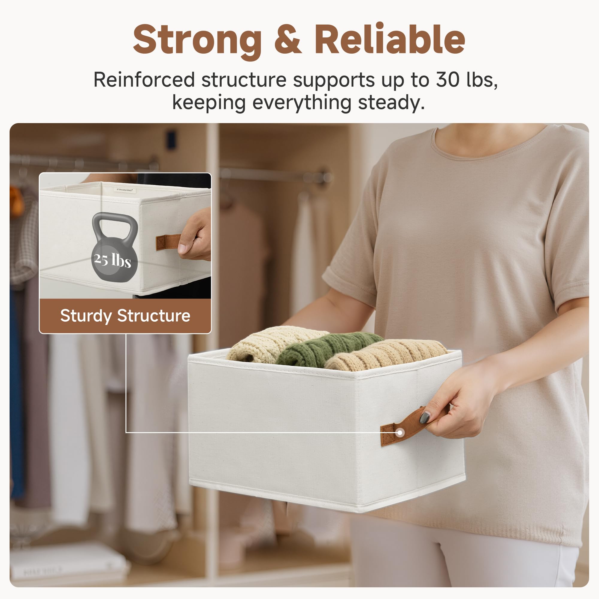 StorageWorks Fabric Storage Boxes, Wardrobe Storage Boxes with Handles, Baskets for Closets, Bedroom Boxes