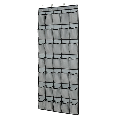 35-Pocket Over The Door Shoe Organizer - Mesh Pockets Shoe Holder Rack With 4 Metal Hooks