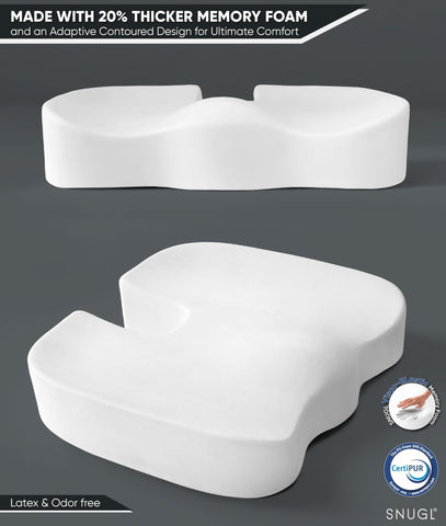 SNUGL Coccyx Seat Cushion – Orthopedic Memory Foam Pillow for Desk Chair, Gaming, Wheelchair, Car Seat, Postpartum & Pregnancy, Hemorrhoids Treatment