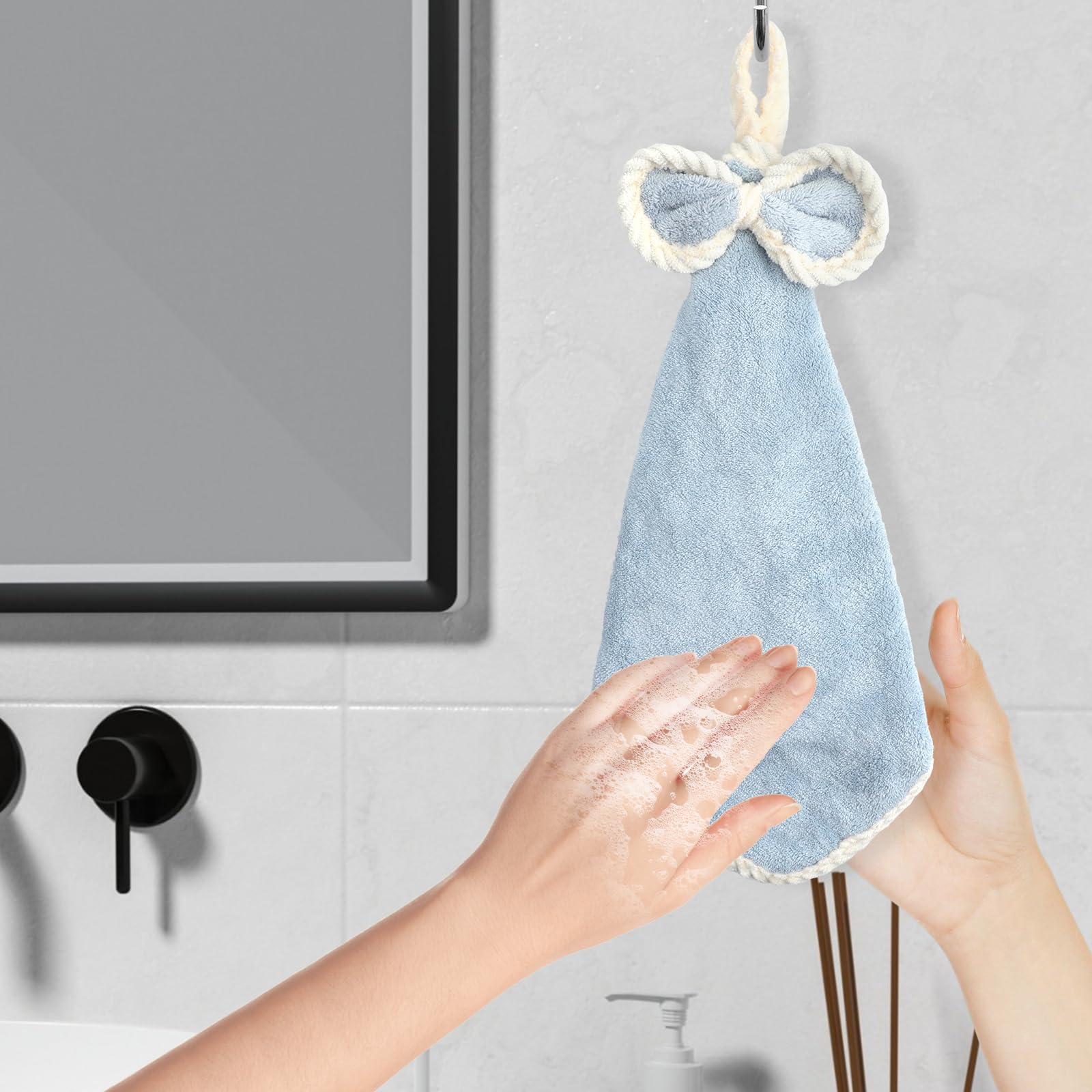 LHNNDM Pack of 3 Kitchen Bathroom Hand Dryer Towels, Microfibre Coral Fleece Lovely Hand Towels,Microfiber Coral Velvet Hand Towels Hanging Loop，Dry