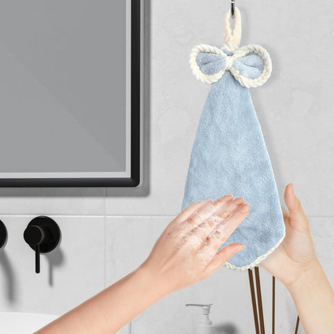 LHNNDM Pack of 3 Kitchen Bathroom Hand Dryer Towels, Microfibre Coral Fleece Lovely Hand Towels,Microfiber Coral Velvet Hand Towels Hanging Loop，Dry