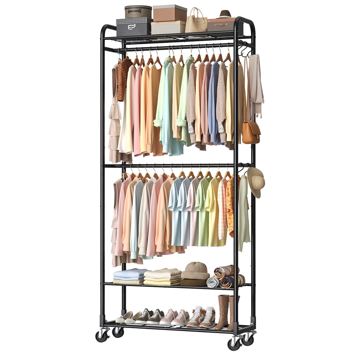 Luxspire Heavy Duty Clothes Rail, 135KG Clothing Rail with Lockable Wheels