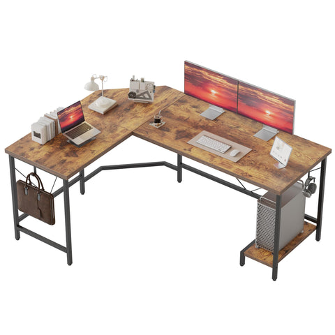 Mericonia L Shaped Desk, Diamond Design for Socket, 135x110cm, Brown