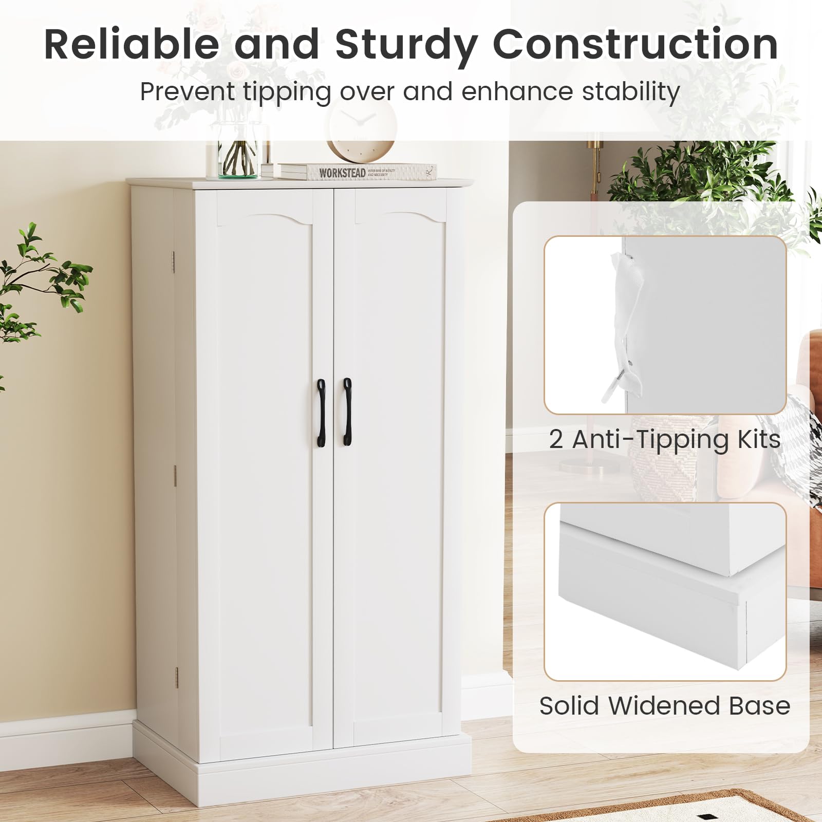 GiantexUK Kitchen Cupboard, Wooden Buffet Pantry Cabinet with 17 Shelves and 2 Doors, Multifunctional Storage Organizer for Living Room Dinning Room