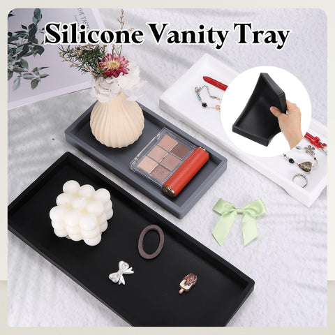 sourcing map Silicone Bathroom Tray, 11.8" x 4.9" Rectangular Vanity Tray for Dresser Top, Toilet