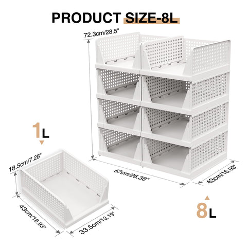 Tuocal 8 Pack Wardrobe Storage Organisers, Folding Closet Organisers Plastic Storage Drawer