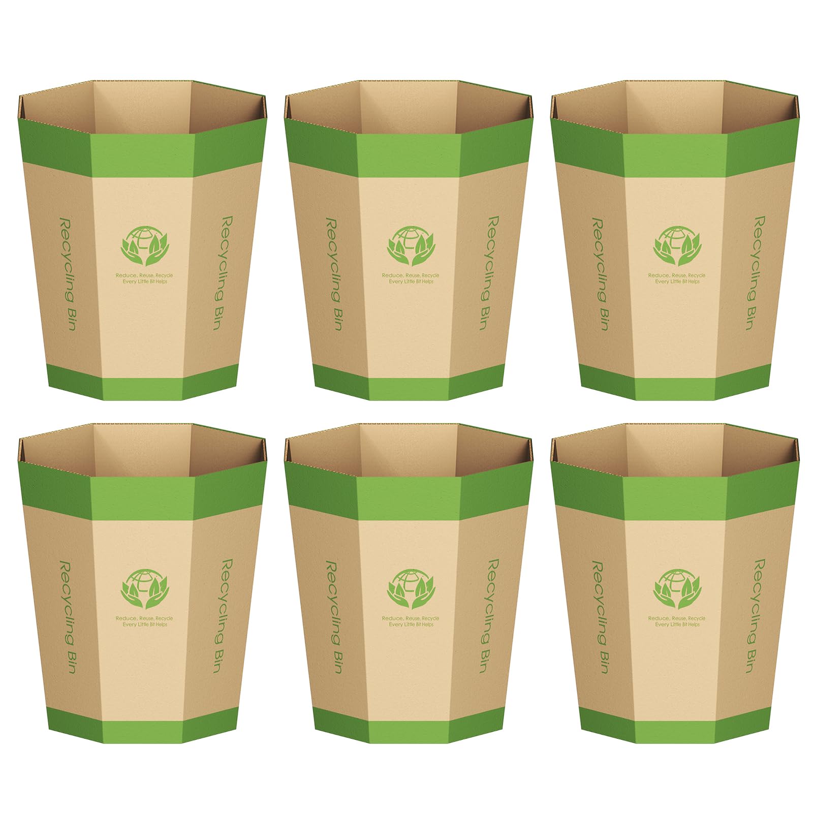 6-Pack Cardboard Waste Paper Bin – Foldable, Recyclable, Plastic-Free & Reusable Trash Can - Small Rubbish Bin - Waste Basket Perfect for Office