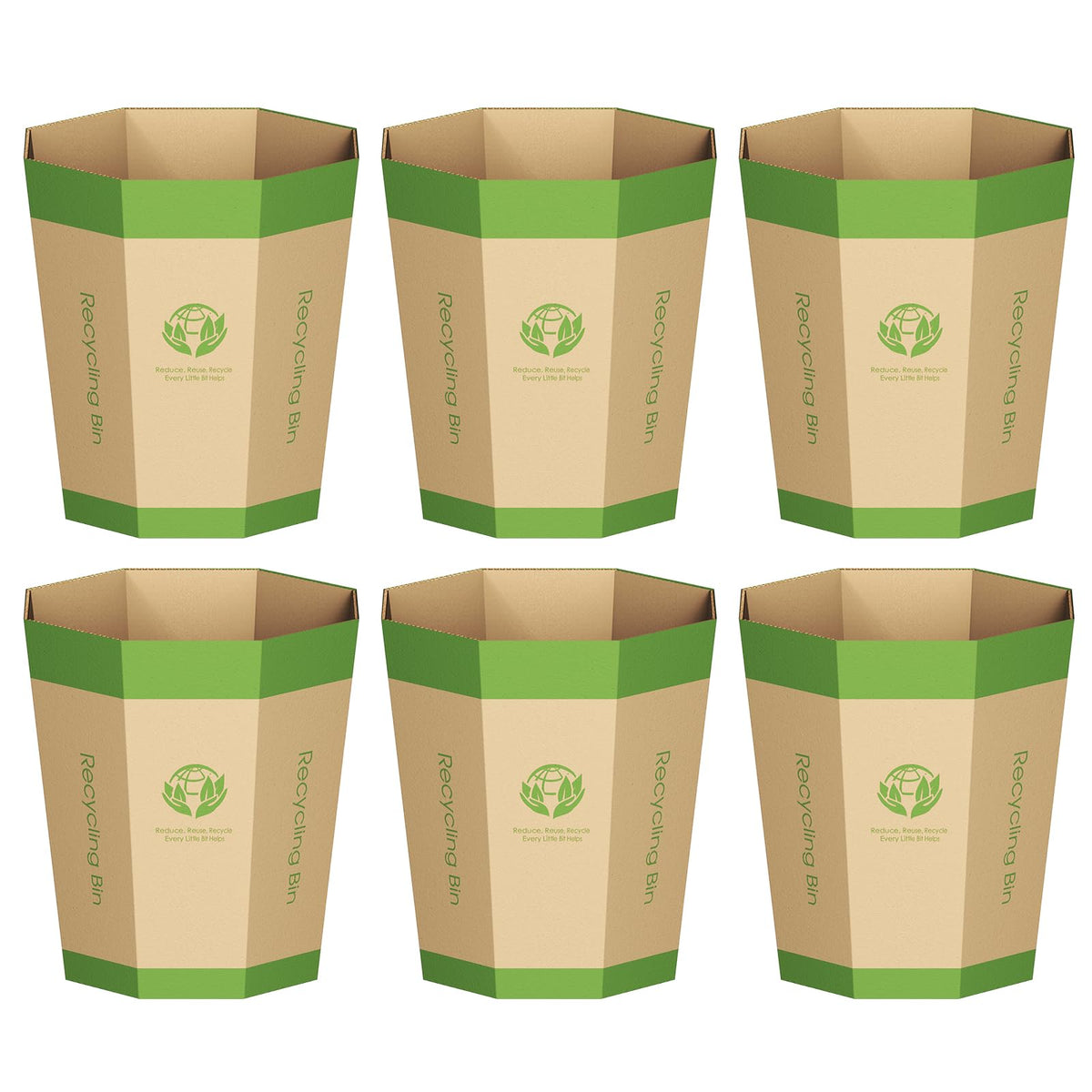 6-Pack Cardboard Waste Paper Bin – Foldable, Recyclable, Plastic-Free & Reusable Trash Can - Small Rubbish Bin - Waste Basket Perfect for Office