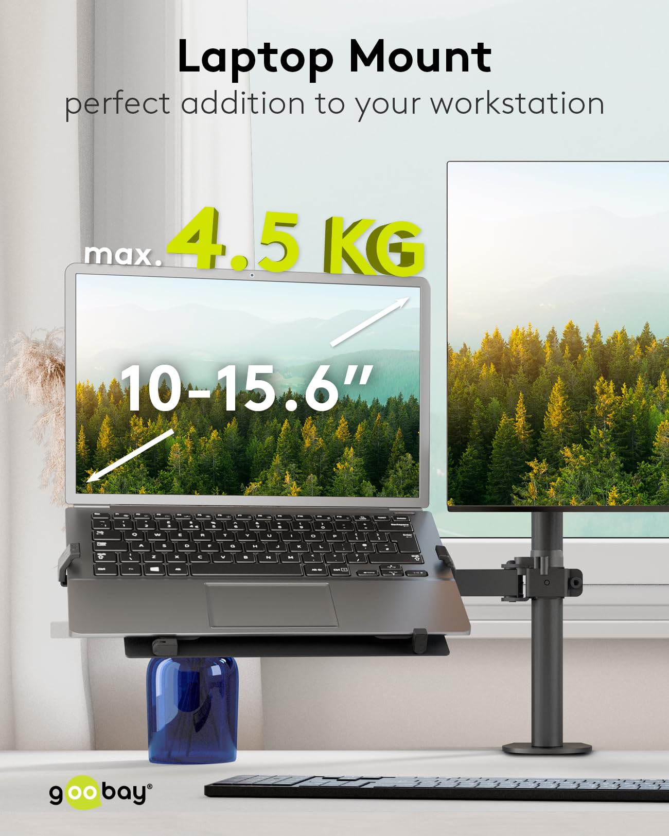 Goobay Laptop Holder for Monitor Arm 10-15.6 Inch Up to 4.5 kg VESA 100x100 - Basic - 70817