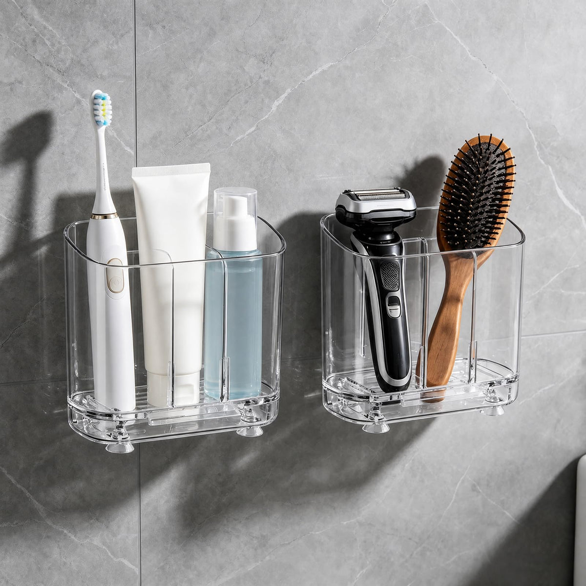 2Pcs 2-Slot Electric Toothbrush Holder Wall & Counter, No-Drill