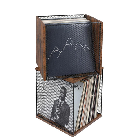 Kryntex 2 Pack Vinyl Record Storage Cubes Stackable Wooden LP Album Holder Crates Fits 80–110 Records Each