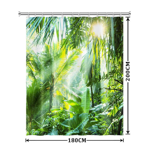 Xiaoterna Spring Shower Curtain Tropical Rainforest Lush Green Foliage in Jungle Bathroom Curtain Jungle Safari Sunrise Waterproof Shower Curtain