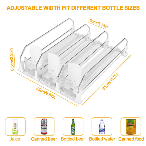XTDMJ Automatic Can Dispenser for Fridge, Upgraded Self-Pushing Drinks Organizer Holds 12 Cans, 3 Rows, 31x25 cm