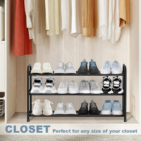 3 Tier Expandable Shoe Rack, Adjustable Shoe Storage, Metal Shoe Rack Small