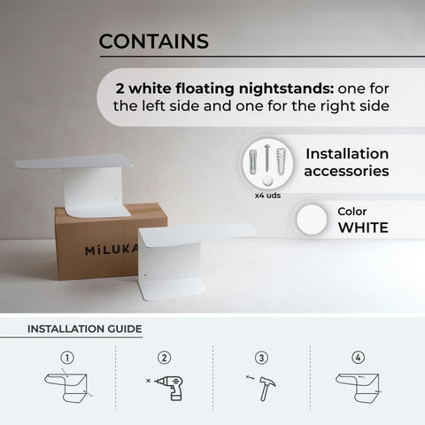 MILUKA Narrow Bedside Table Set of 2 | Minimalist White Nightstands 40 X 20 cm | Two-Shelf Modern Design