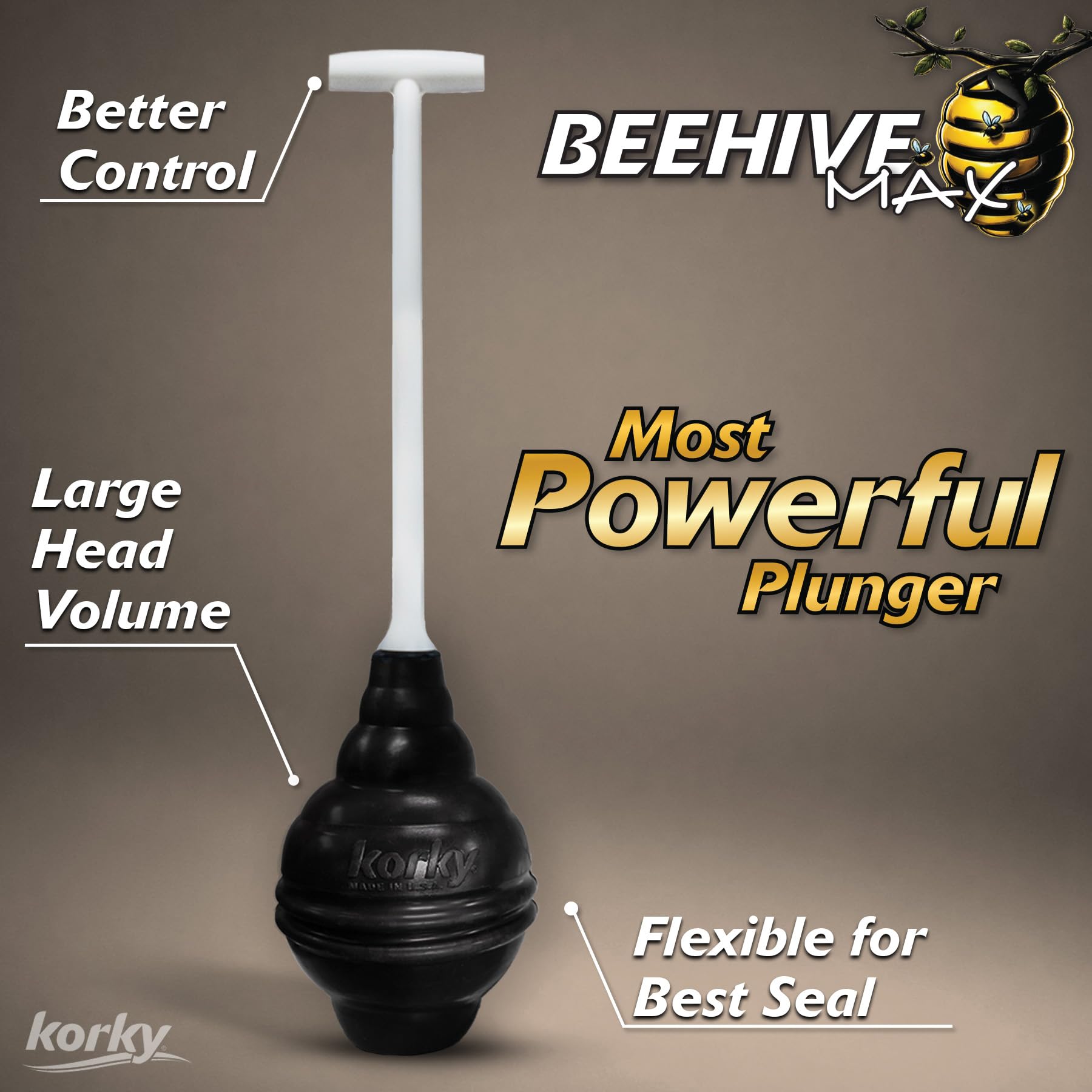 Korky 96-4AM BeehiveMAX Toilet Plunger, Black