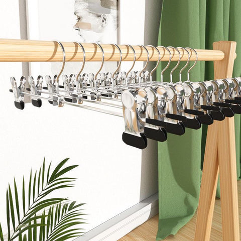 Trouser Hanger, 20Pack Pant Hangers Space Saving Skirt Hangers with Clips Adjustable Non-Slip Coat Suit Metal Hangers Heavy Duty Chrome Clothes