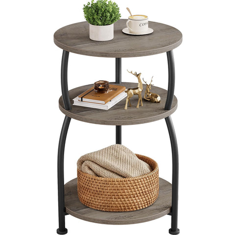 Yuede 3 Tier Side Table, Round Coffee Table, End Table with Storage Shelf, Bedside Table, for Living Room, Bedroom, Metal Frame, 40 x 61 cm, Gray