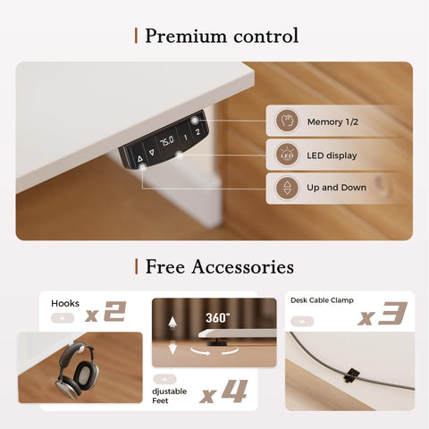 Klicelor Eletric Height Adjustable Desk, Movable Monitorstand, 120x60cm