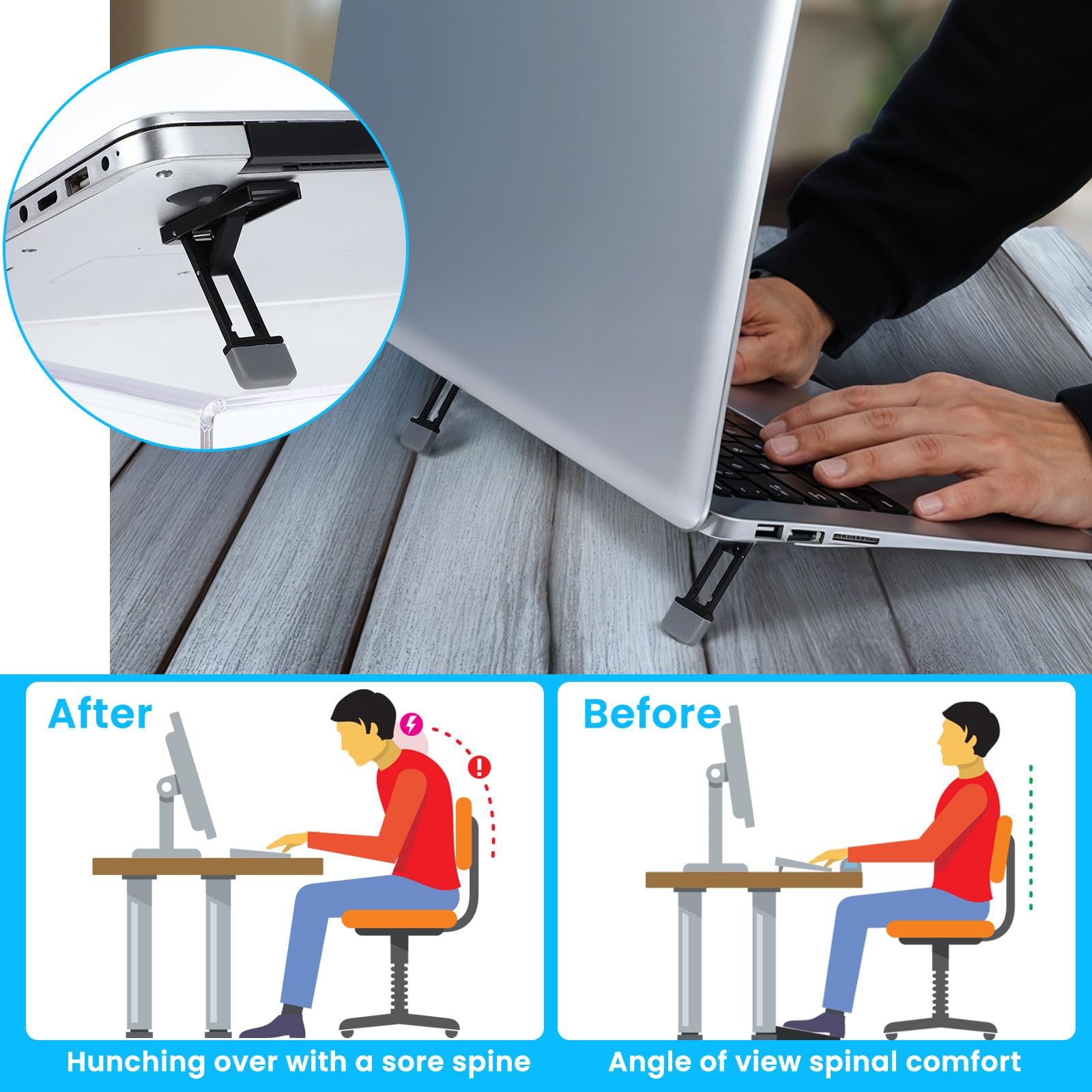 AOZUO 2pcs Mini Portable Laptop Stand for Desk, Portable Keyboard Riser Three Tilt Angle Adjustable Foldable Invisible Laptop Riser Self-Adhesive