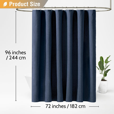 BTTN Extra Long Linen Look Weighted Shower Curtain, 182x244cm, Navy Blue