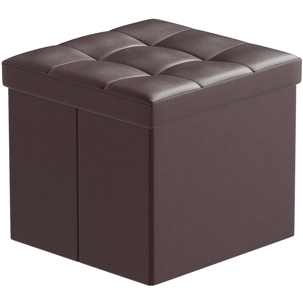 BRIAN & DANY Folding Storage Ottoman, Faux Leather Cube Foot Rest Stool with Cover, Storage Chest with Highly Elastic Sponge Filling, Brown