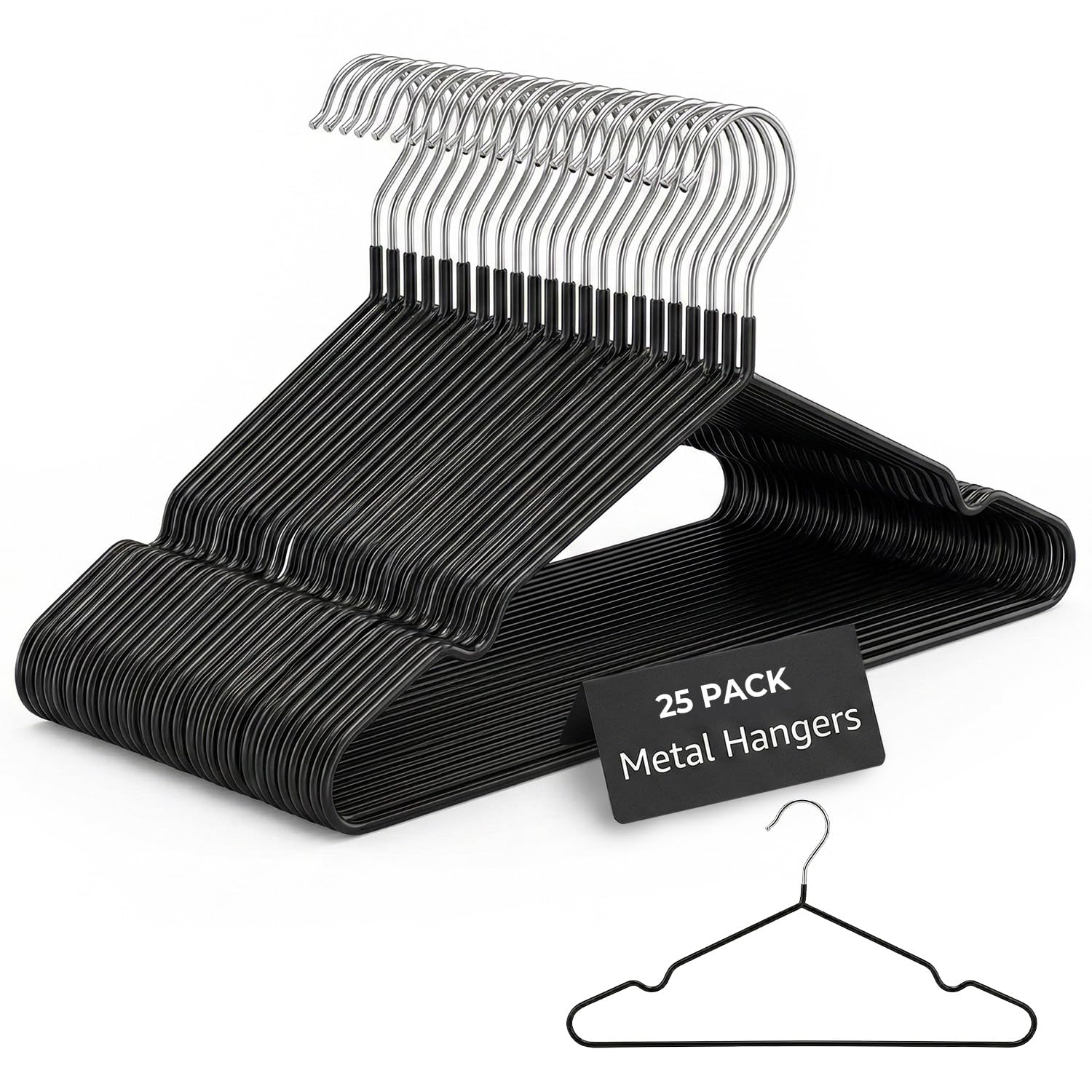 Rainberg 25 Pack Premium Rubber Coated Metal Hangers, Heavy Duty, Space Saving Organiser Clothes Hangers For Wardrobes