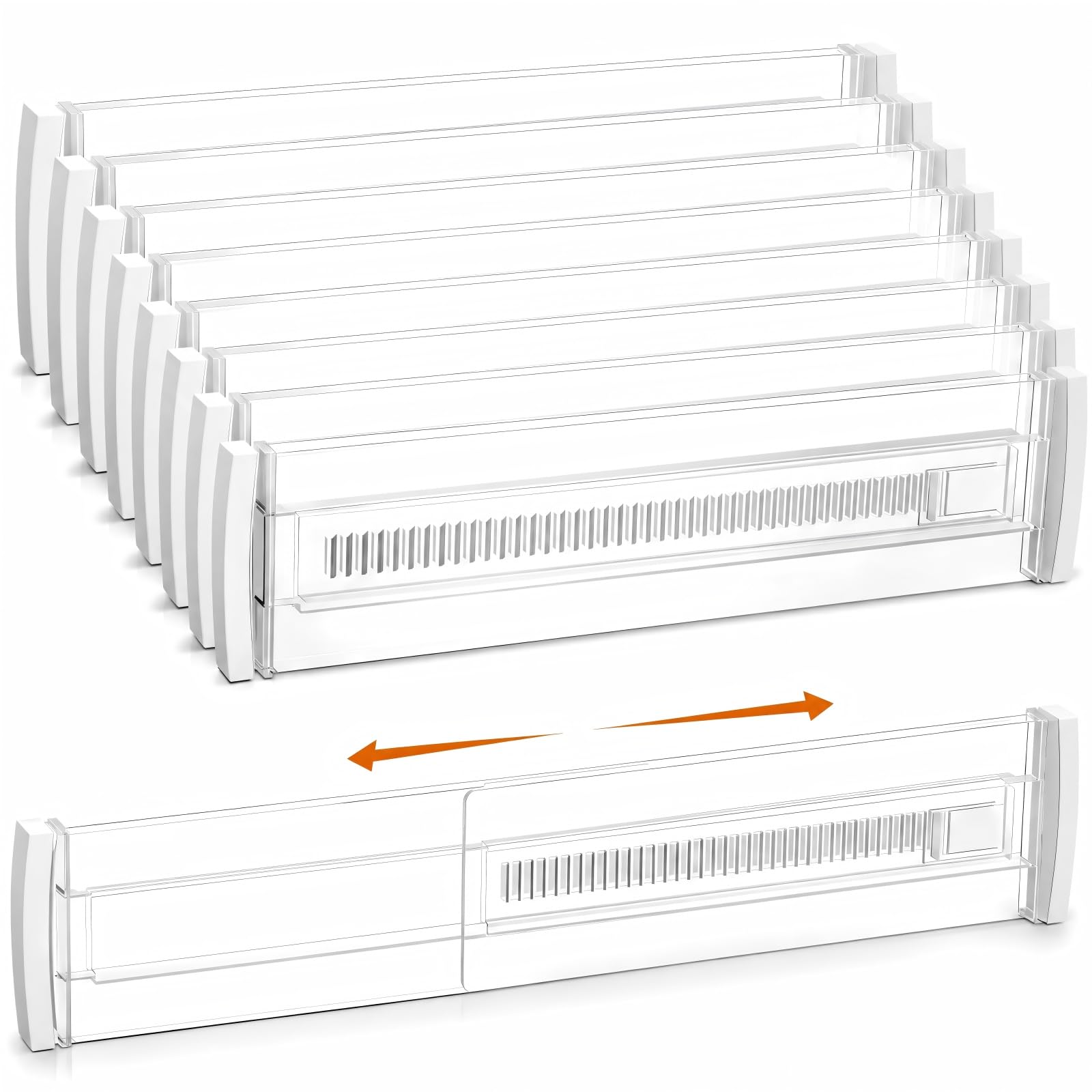 8 Pack Kitchen Drawer Dividers for Clothes, Adjustable Draw Dividers(30-52cm), Clothes Drawer Organisers for Kitchen, Bedroom, Desk, Dresser