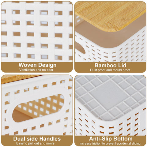 Nymblis 6Pcs Storage Boxes with Lids, Stackable Storage Baskets, White