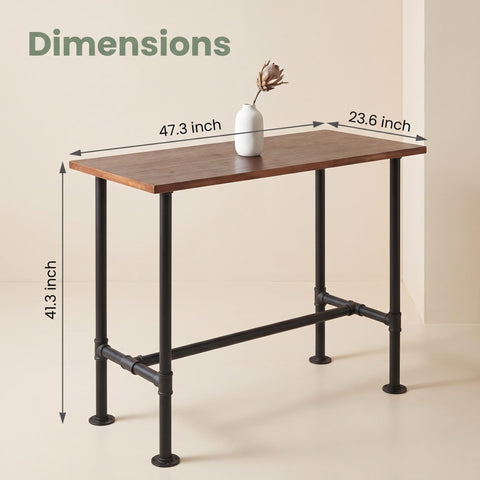 BOKKOLIK Industrial 41.3inch Height Bar Table Vintage Pipe Design Bistro Table Rustic Kitchen Dining Breakfast Desk Farmhouse Office Computer Desk