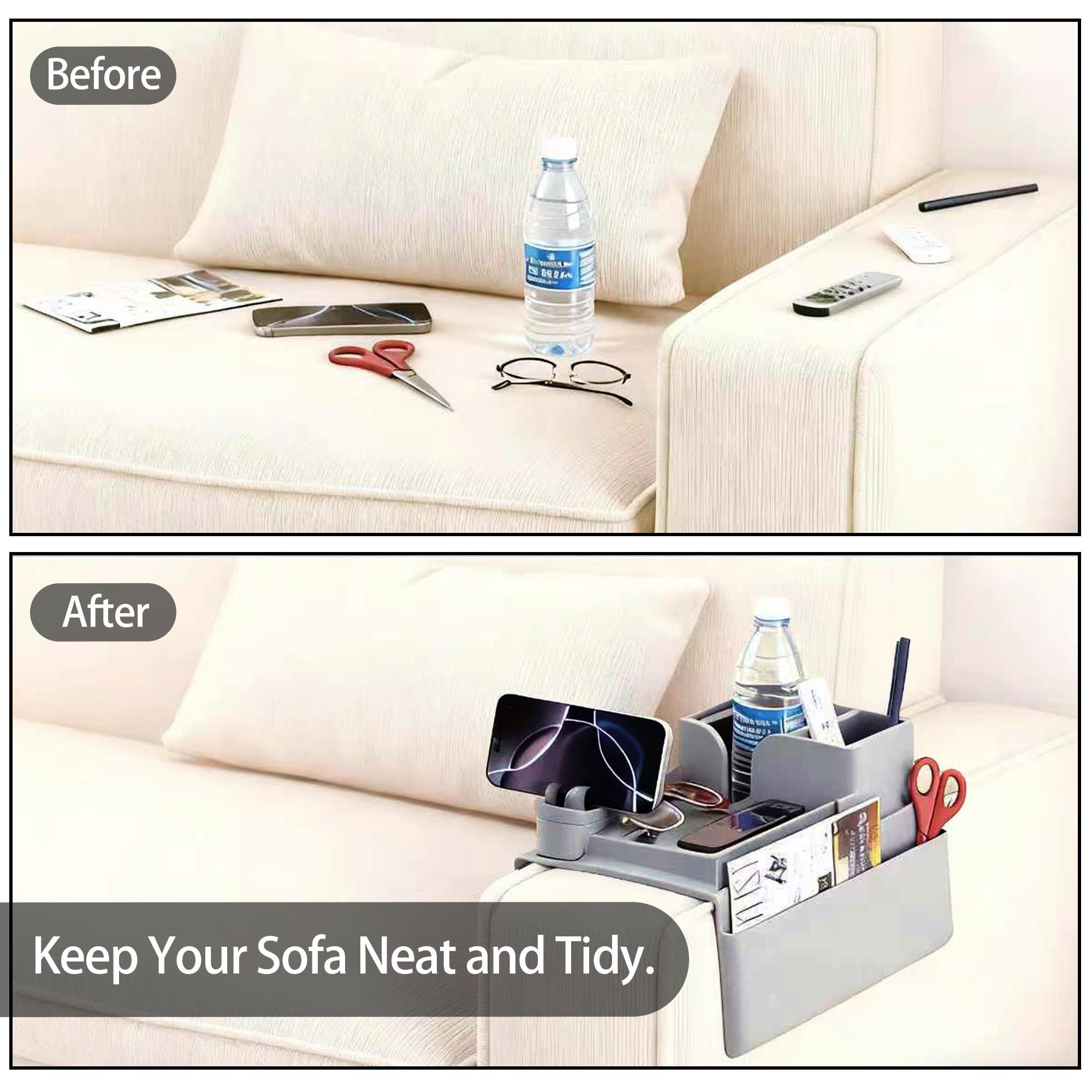 A1DIEE Couch Arm Cup Holder Silicone Sofa Armrest Tray with 5 Side Pockets
