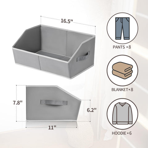 Homsorout Fabric Storage Boxes - 4 Pack Large Open Wardrobe Organiser Grey