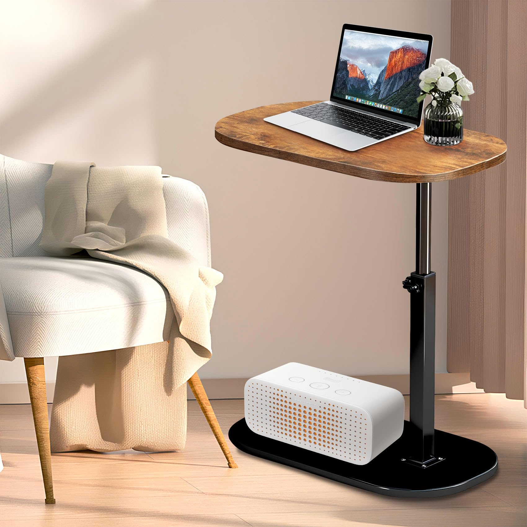 XUDREZ Adjustable C Shaped Side Table, 360°Swivel End Table, Living Sofa Table, Modern Small Coffee Table for Bed/Bathtub (Black-Retro Color)