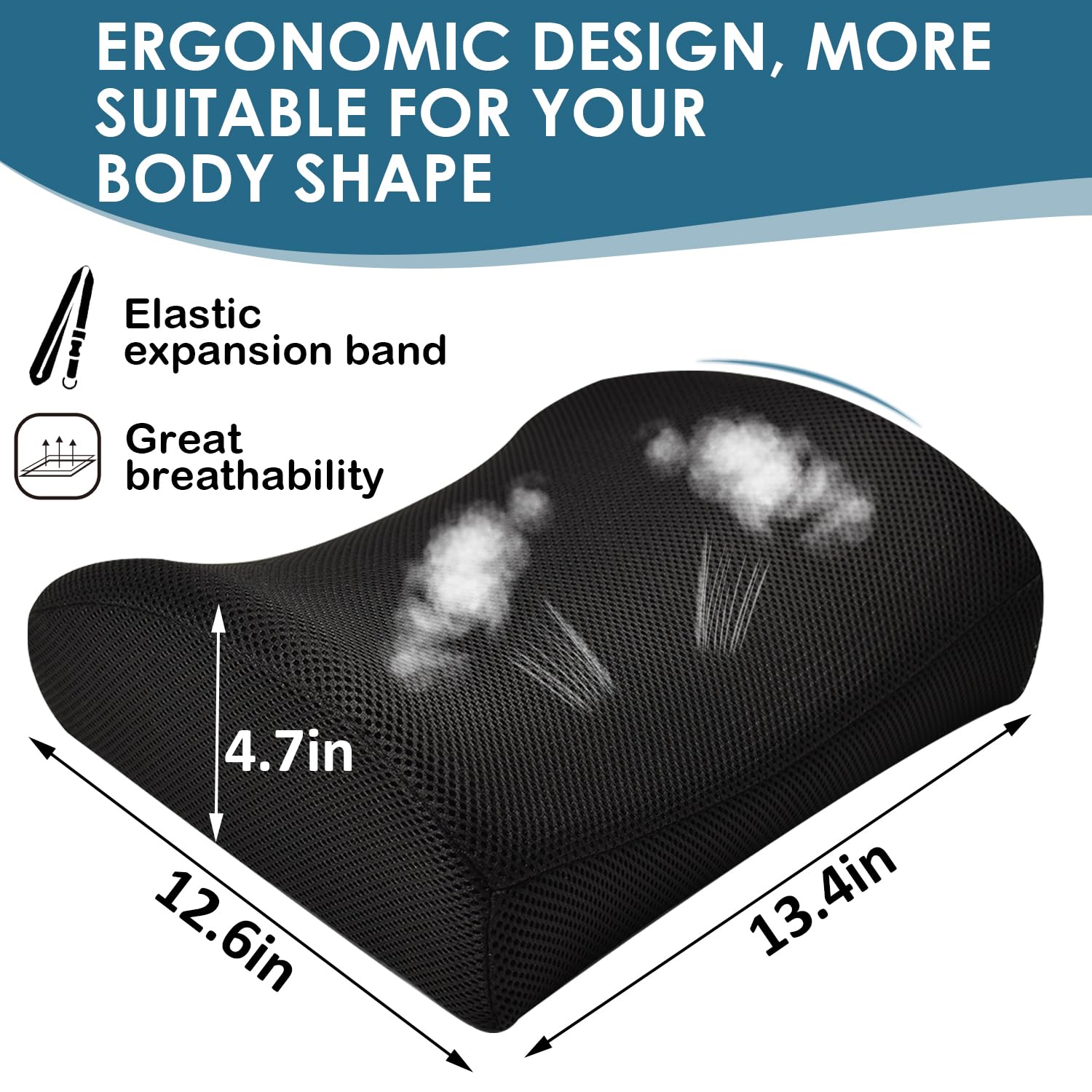 HomDSim Memory Foam Lumbar Cushion Lower Back Support Pillow Posture Correcting Car Seat Home Office Chair (Black)
