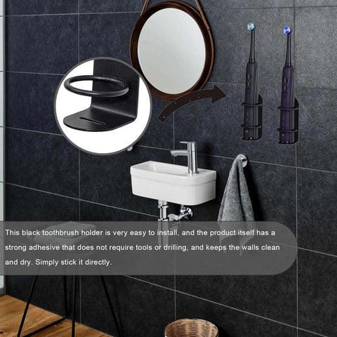 2 Packs Electric Toothbrush Holder, Wall Mounted, Self-Adhesive, Stick On The Wall For Bathroom, Non-Drilling (Black)