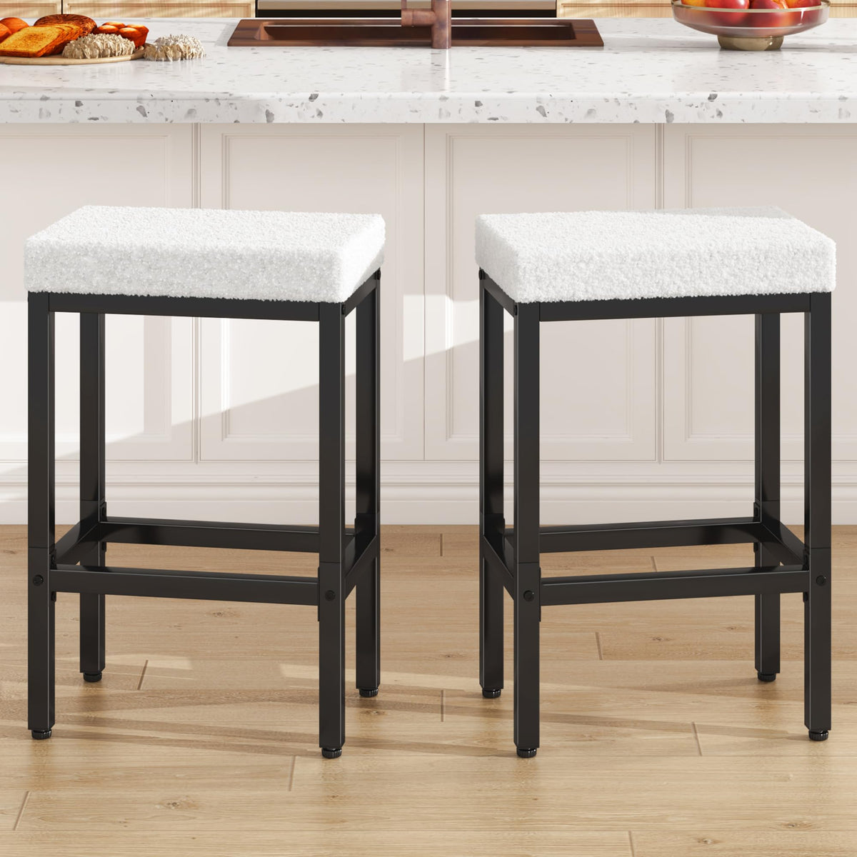 YMYNY 66cm Bar Stools Set of 2 - Fabric Breakfast Bar Stools, HBS514W