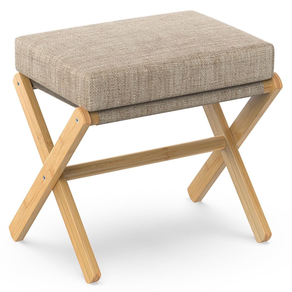 BAMBOOHOMIE Foldable Foot Stool Ottoman, Modern Foot Rest with Bamboo X Legs & Thick Foam Cushion