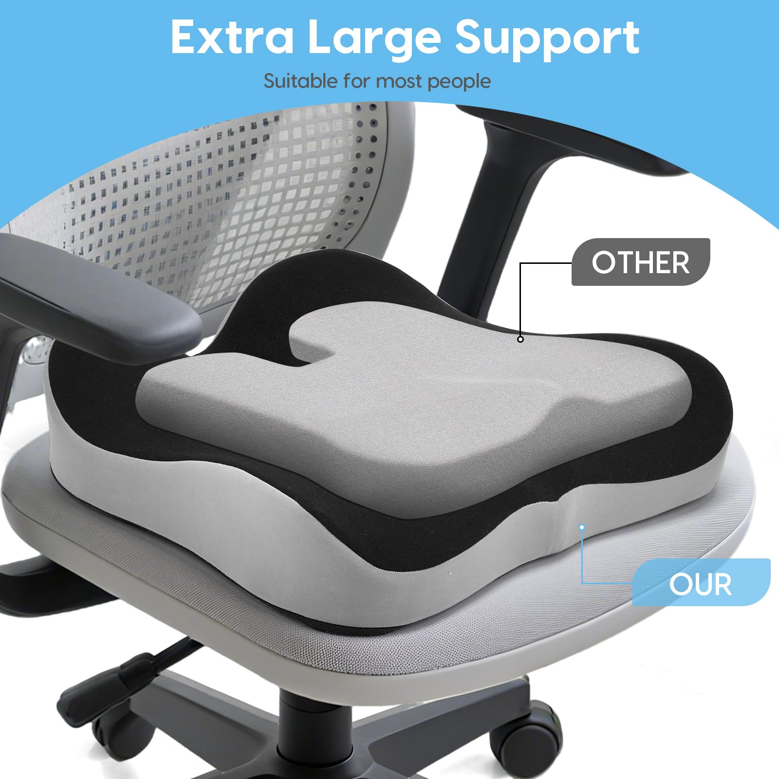 DmTown Memory Foam Seat Cushion, Ergonomic Coccyx Cushion for Tailbone Pain