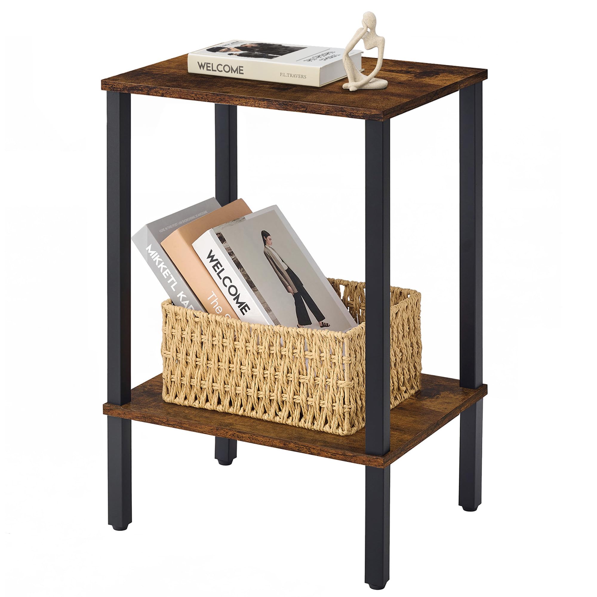 Gewudraw Side Table, 2-Tier Narrow End Table for Living Room, 38x29x54.5 CM